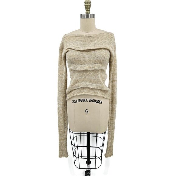 Aida Ley Kid Mohair Pullover Sweater Womens S/M? Ivory Gold Metallic - Picture 1 of 7